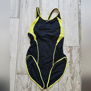 Nike Women's Black and Yellow Competitive One-Piece Swimsuit 20 Plus
